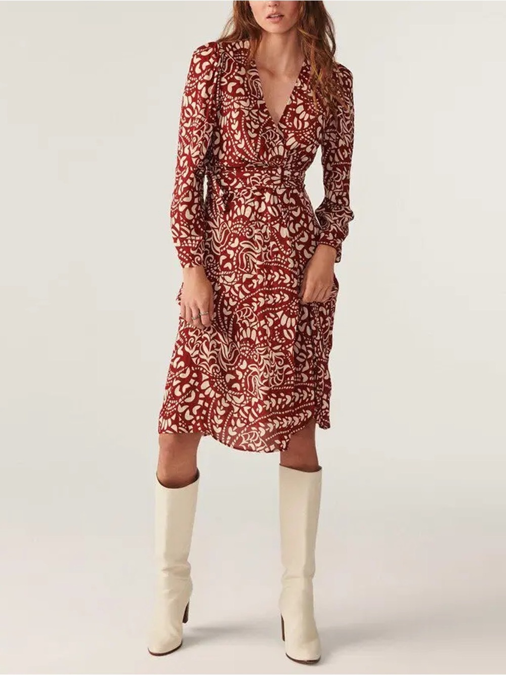 ba&sh - Kodile Pleated Printed Crepe de Chine Wrap Dress - Terracotta
